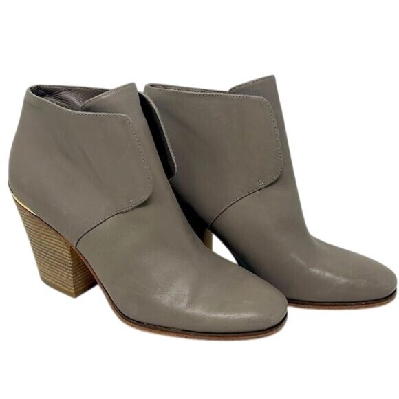 Cole Haan Gray Leather Hayden Bootie Ankle Gold Heel Size US 8.5B, 3” heel - Picture 1 of 11